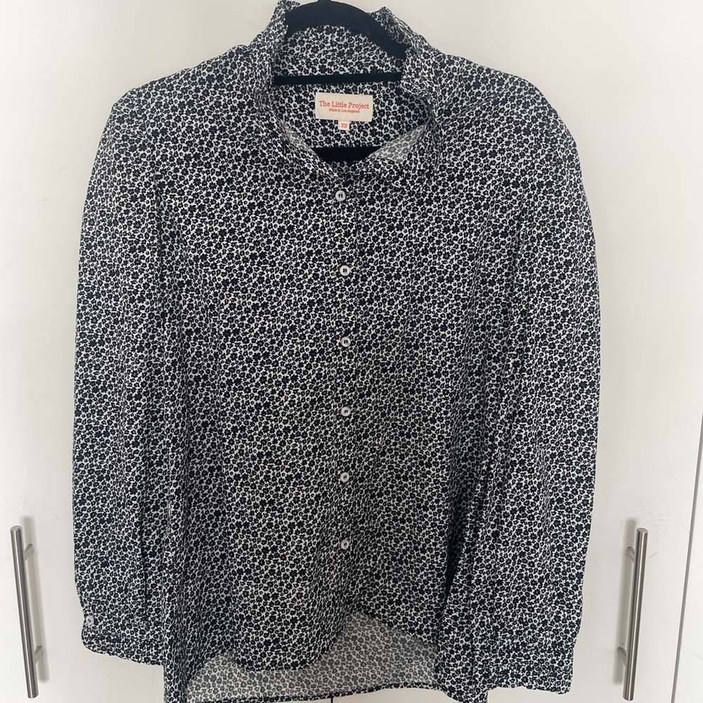 The Little Project Navy and White Floral Frill Gemma Button Down